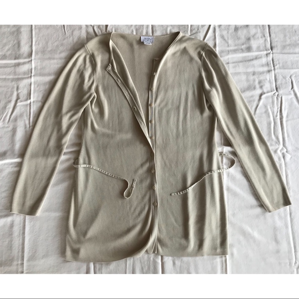 BEIGE BUTTON UP CARDIGAN WITH TIE